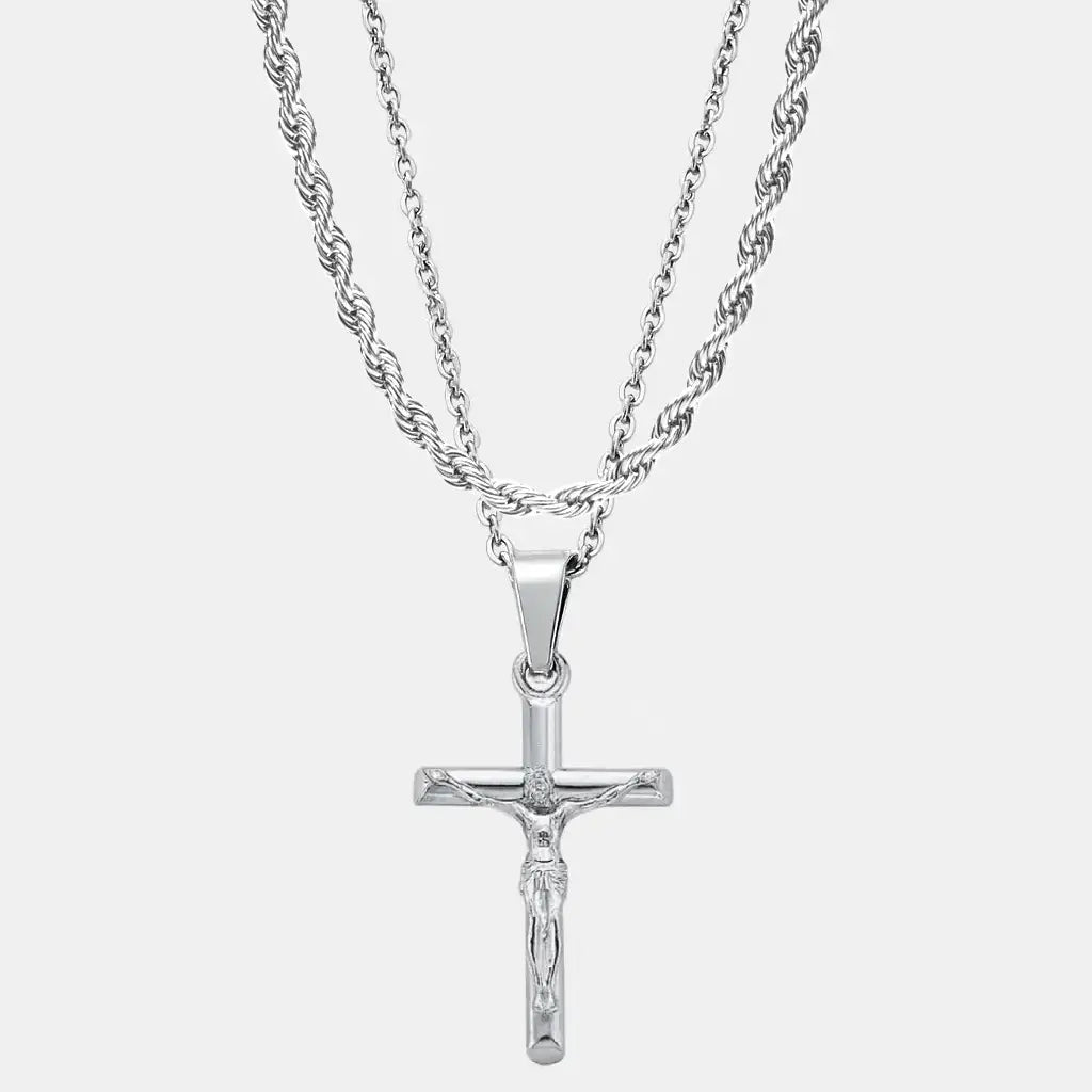 Crucifix Set Silver (Rope)