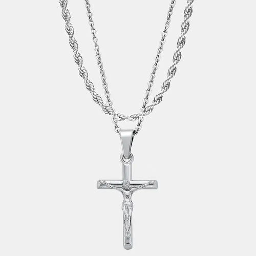 Crucifix Set Silver (Rope)