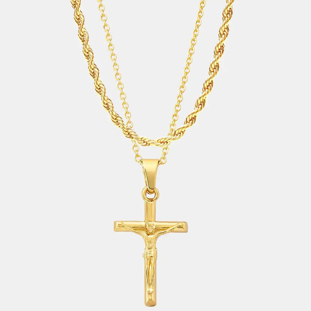 Crucifix Set Gold (Rope)